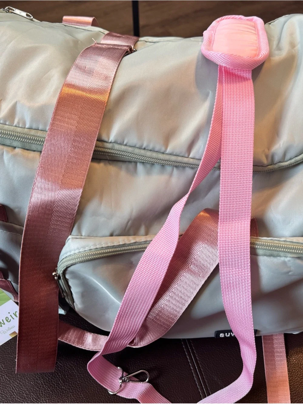 Light Green Duffel Bag with Pink Accents